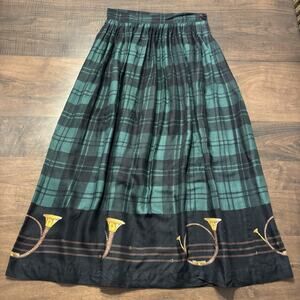 Pinup 90s Swing Midi Skirt Black Green Plaid Music Horn Teacher Bandcore Sz 8